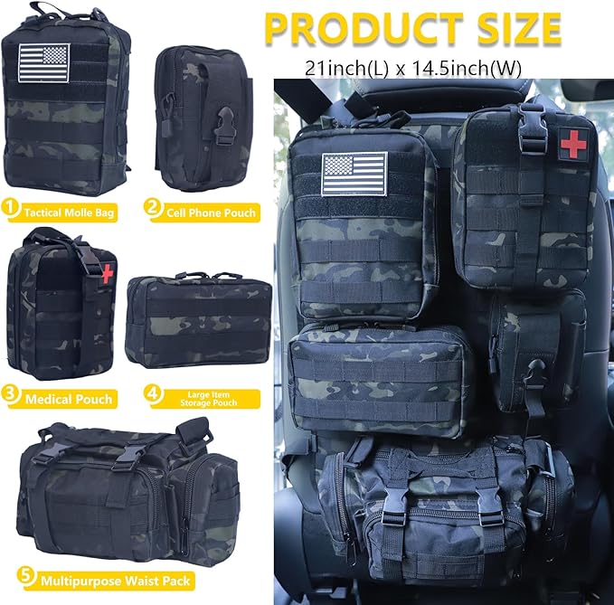 Universal Tactical Seat Back Organizer Vehicle Molle Panel Organizer Storage