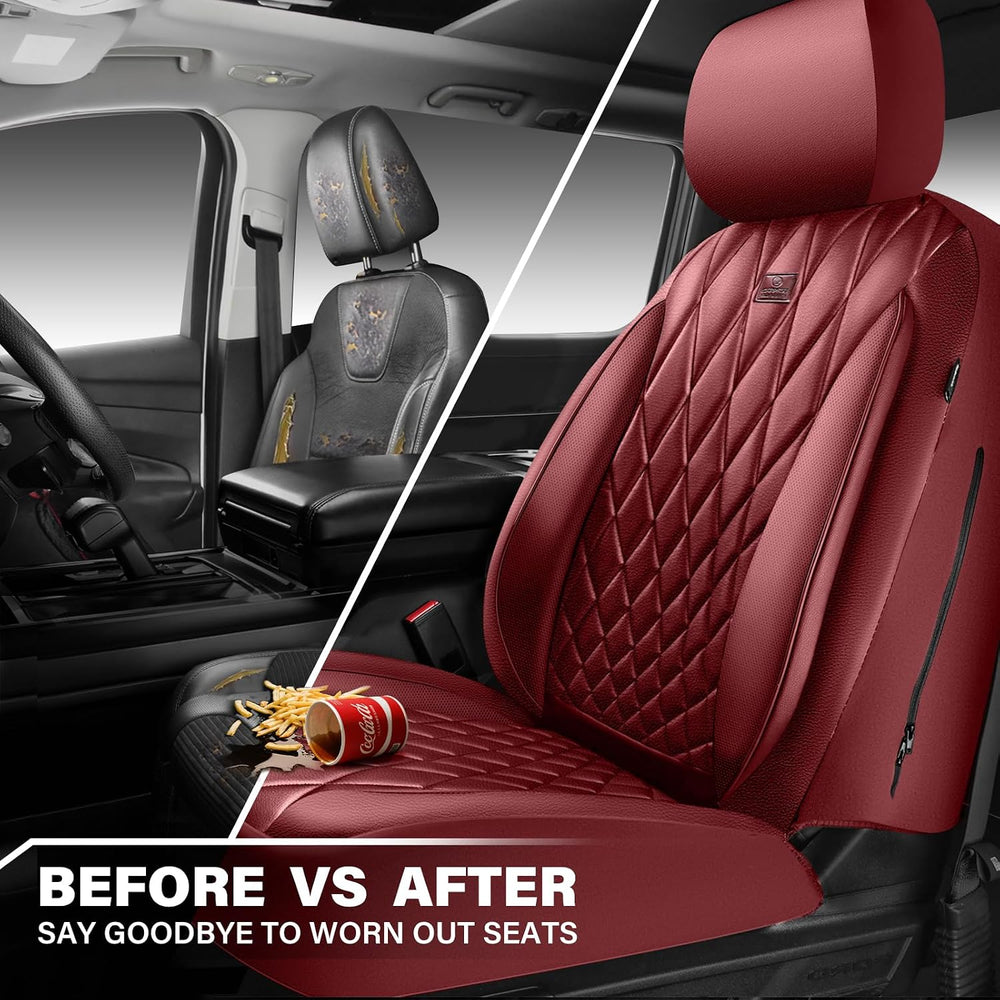 CAR PASS Piping Luxury Faux PU Leather Two Front Car Seat Covers, Waterproof ...