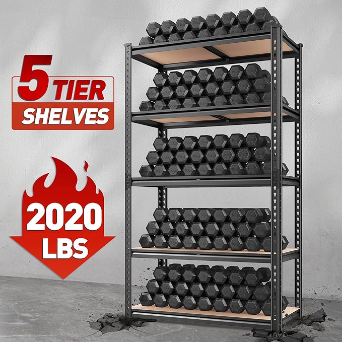 REIBII 2020LBS Storage Shelves 5 Tier Garage Shelving Heavy Duty, Adjustable ...