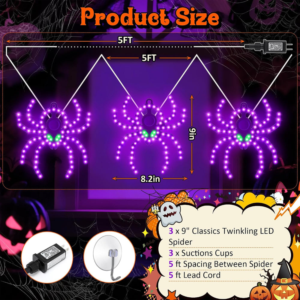 3 Pack 9" Halloween Classics Twinkling LED Spiders, Hi-Vibrant Aluminum ...