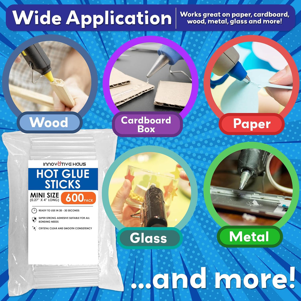 Innovative Haus Mini Hot Glue Sticks for Mini Glue Guns, Clear, 600 Pack