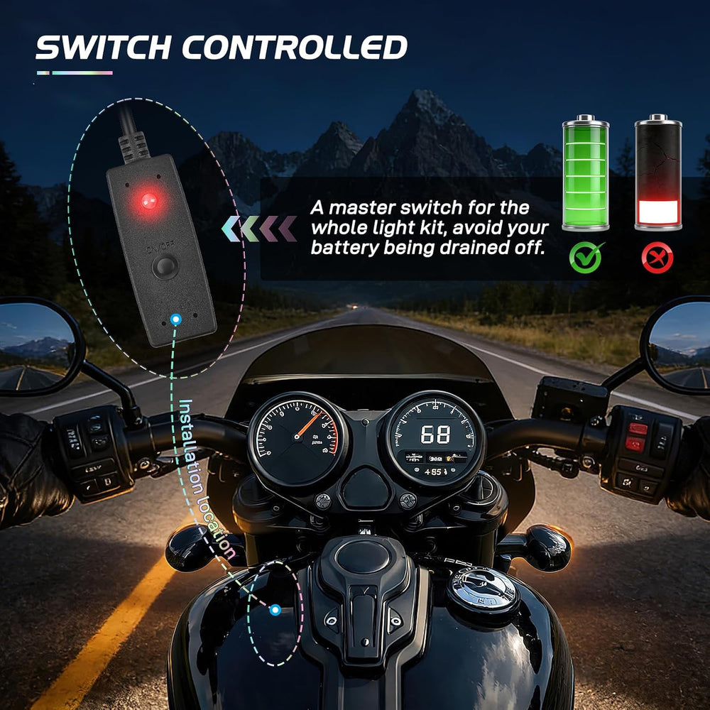 Nilight - TL-35 12PCS Motorcycle RGB Led Light Kit Waterproof Multi-Color Atm...