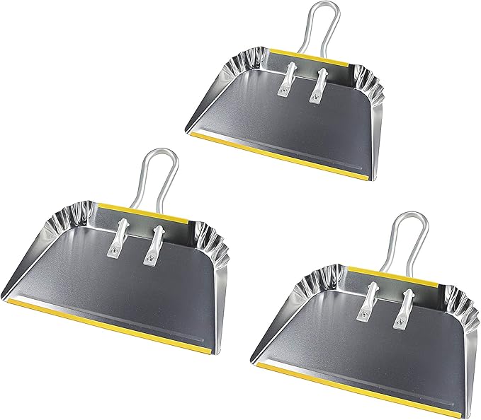 PHYEX 3-Pack 17" Heavy Duty Metal Dust Pans, Wide Dustpans