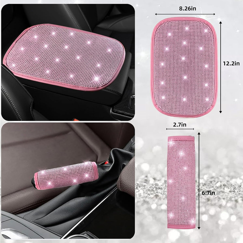 30 Pcs Pink Bling Car Accessories Set for Women, Pink Steering Wheel Cover Se...