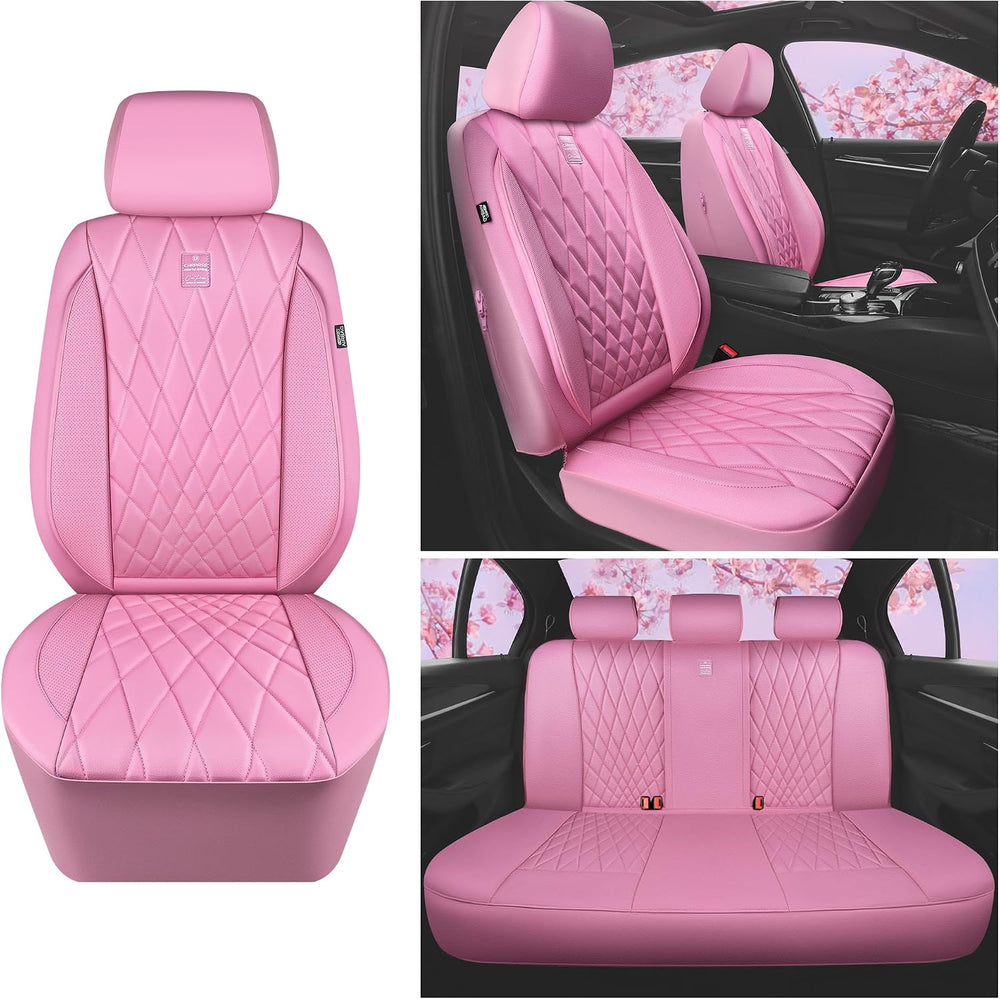 CAR PASS 5 Seats Piping Luxury Leather Seat Covers Full Set, Anti-Slip Waterp...