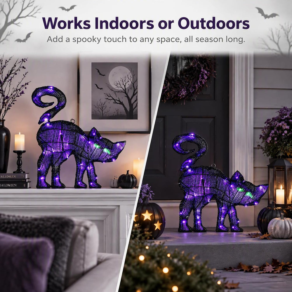Black Cat Halloween Decor, 17.32 Inch Lighted Hanging Decoration