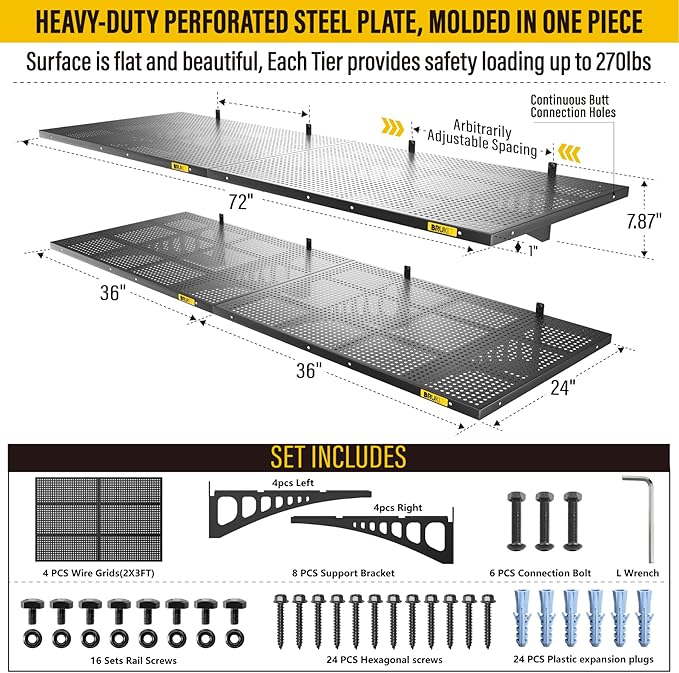 4Pack 2x3ft Adjustable Metal Garage Wall Shelving Heavy Duty Garage Storage