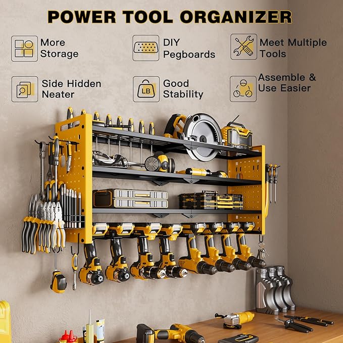 Power Tool Organizer Wall Mount, Cordless Drill Organizer, 4 Layers Large