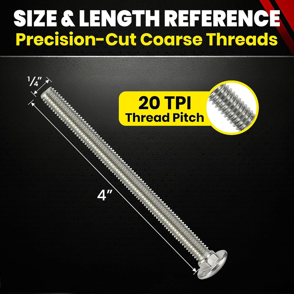 1/4-20 x 4 Stainless Steel Carriage Bolts