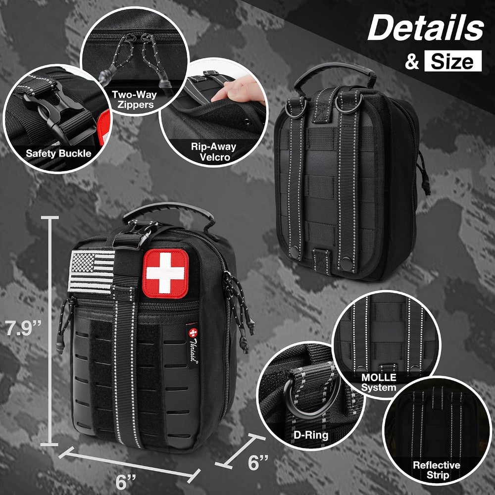 Survival First Aid Kit with Israeli-Style Bandage, Splint, Chest Seal for Tac...