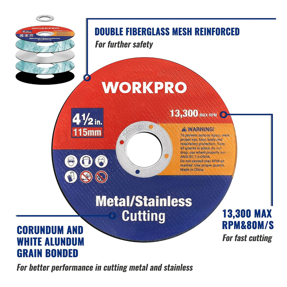 WORKPRO 4-1/2 x 7/8 Inch Cut-Off Wheels, 50 Pack Thin Metal Cutting Discs