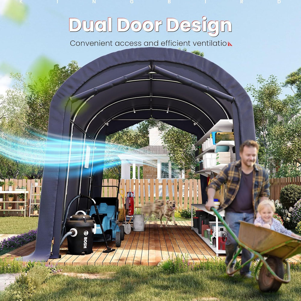 KING BIRD 10' x 15' Carport Heavy Duty with Roll-up Ventilated Windows