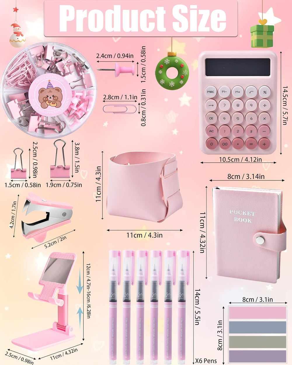 Pink Desk Accessories 21-Piece Office Supplies Gift Set for Women