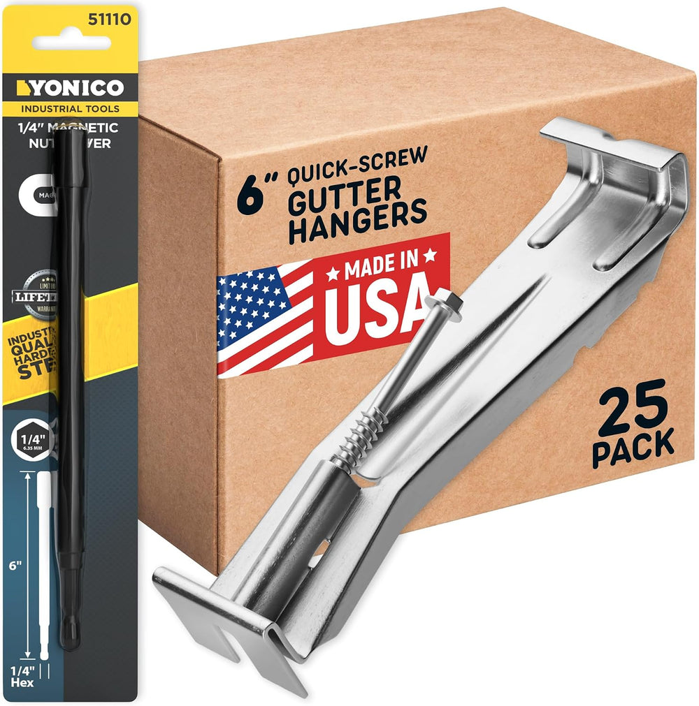 Quick Screw 6 Inch Gutter Hangers - 25 Pack - Gutter Brackets 6 Inch with Bon...
