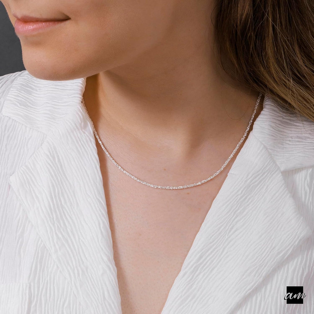 Amberta Italian 925 Sterling Silver Diamond Chain for Women - 1.7 mm Snow/Roc...