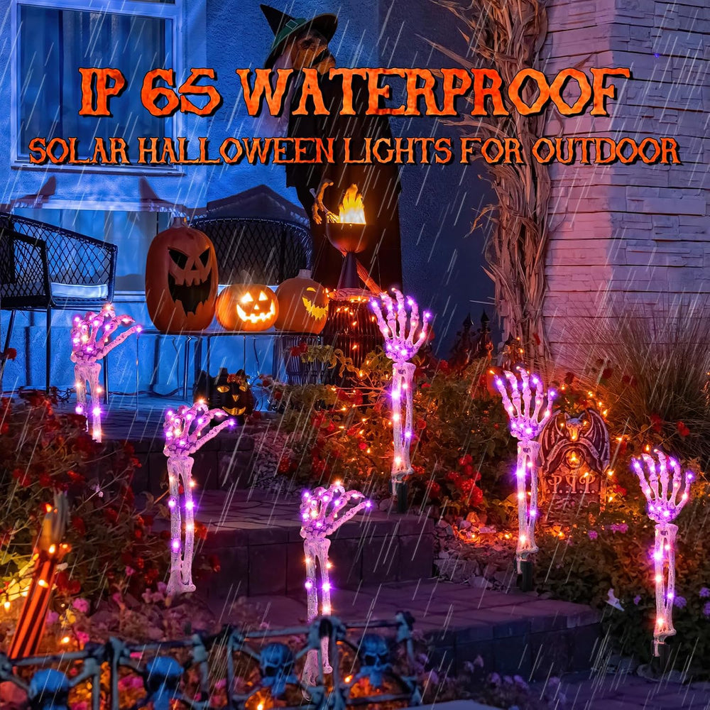 5-Pack Halloween Decorations Outdoor, Solar Lighted Skeleton Arm Stakes