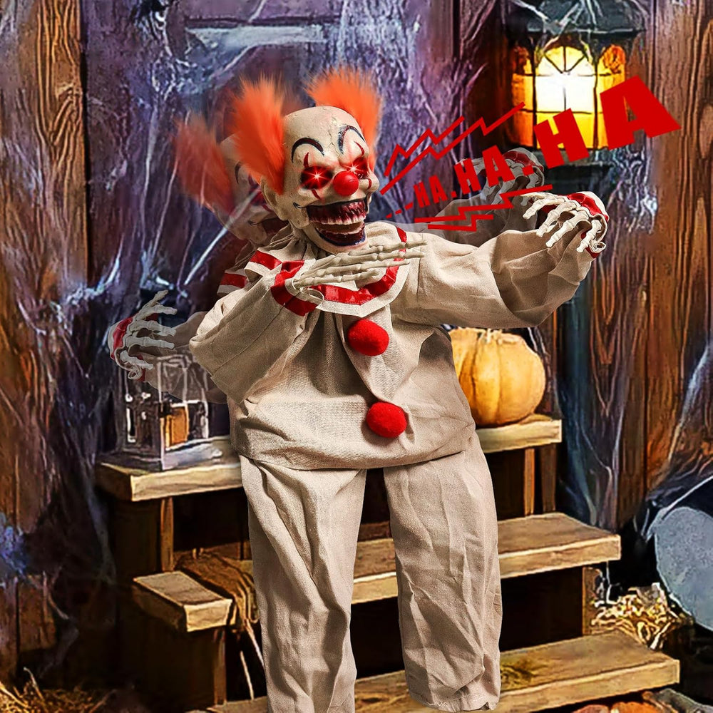 Halloween Sitting Clown Animatronics Decorations Outdoor, Scary Animated Clow...