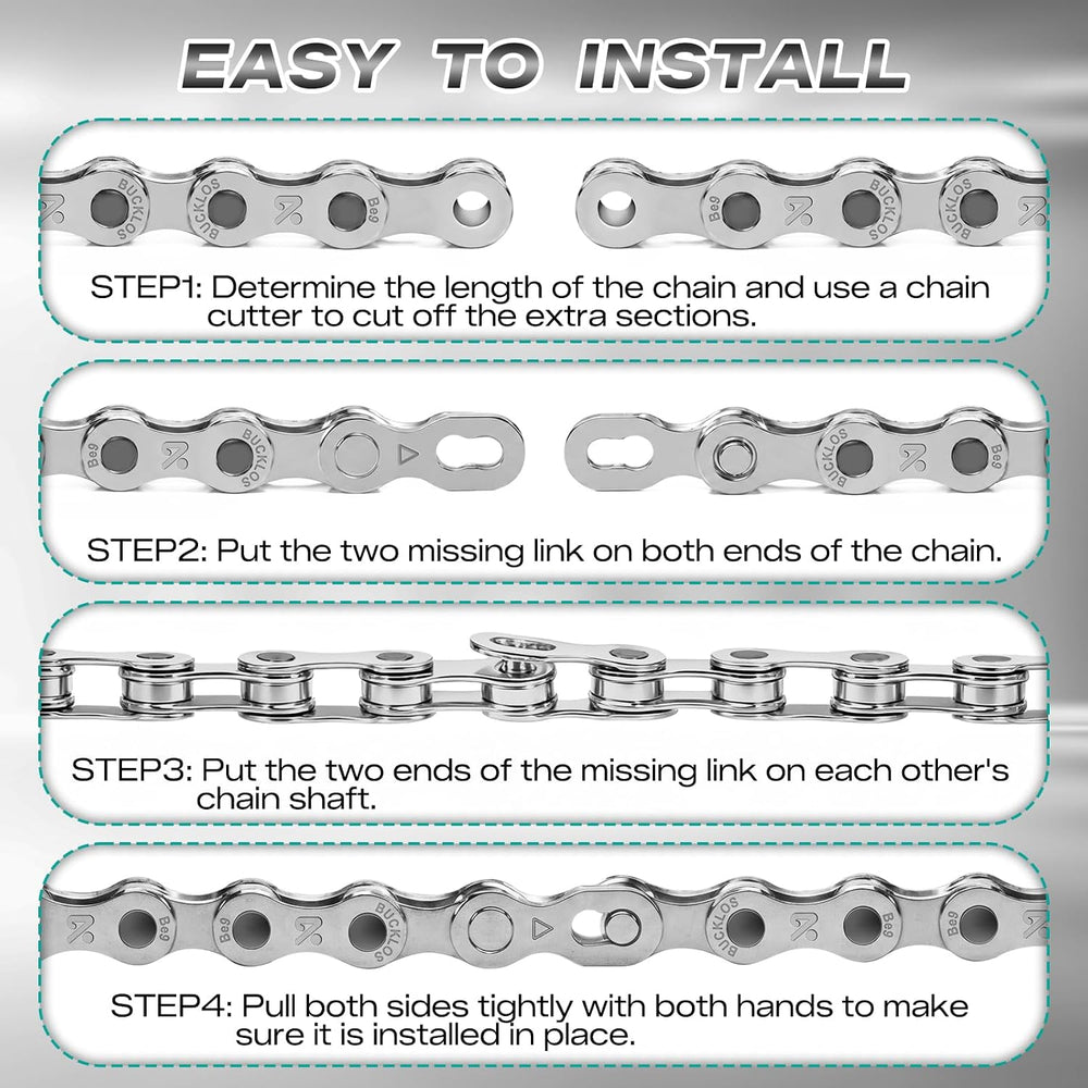 BUCKLOS 10 Speed Ebike Chain Heavy Duty 136 Links for e-Bike MTB Silver