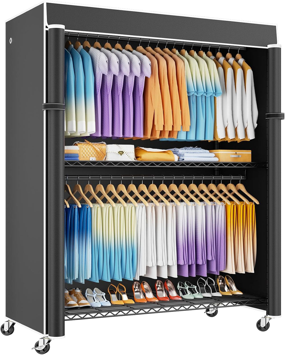 ULIFHOME P8C Max Heavy Duty Clothes Rack(With Extended Width Design) Rolling ...