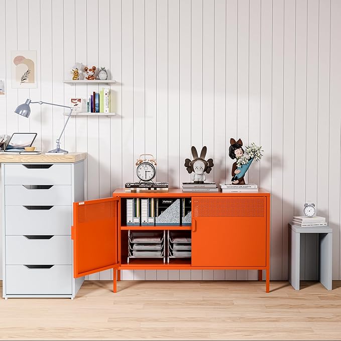 2 Door Accent Cabinet, 2-Tier Shelf, Music Studio