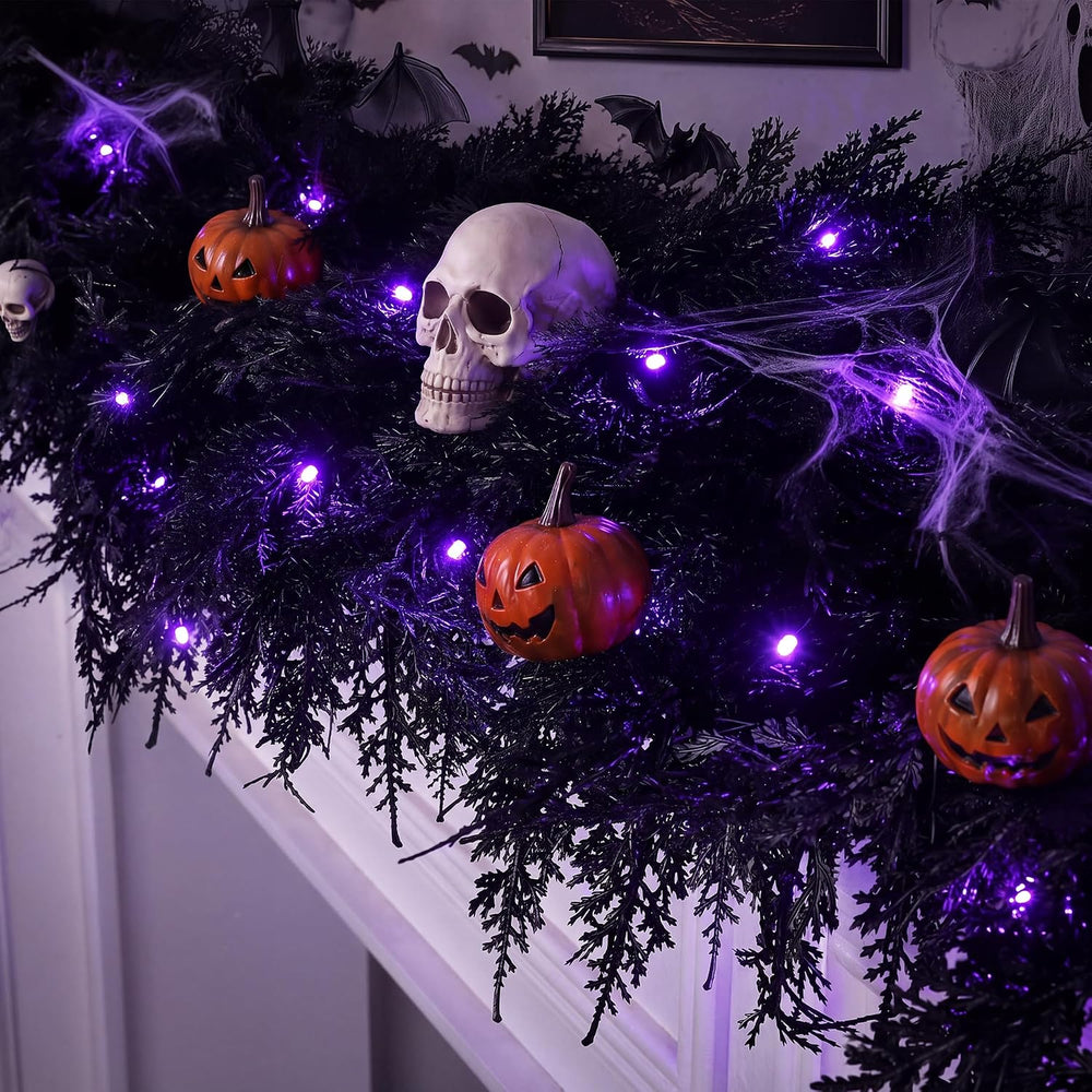 Fovths 12 Ft PreโLit Black Halloween Garland, Artificial Cedar Vine Decor