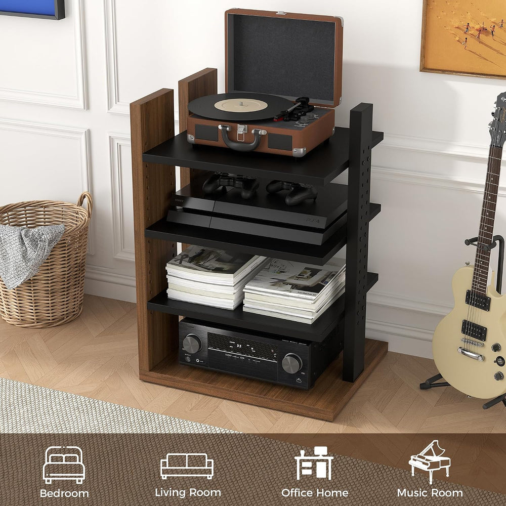 Space-Saving Corner Audio Rack, 4-Tier Stereo Cabinet Media Cabinet with 17-P...