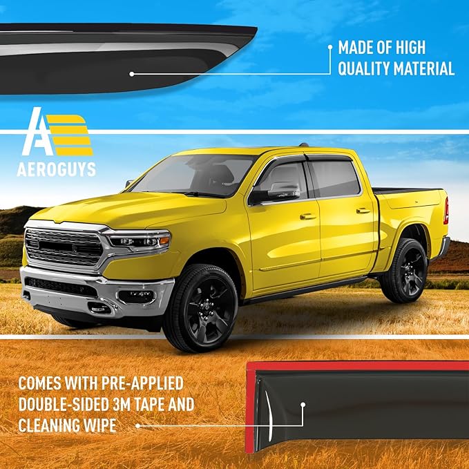 Extra Durable Window Deflectors Chrome Trim Tape-On Window Visors Rain Guards...