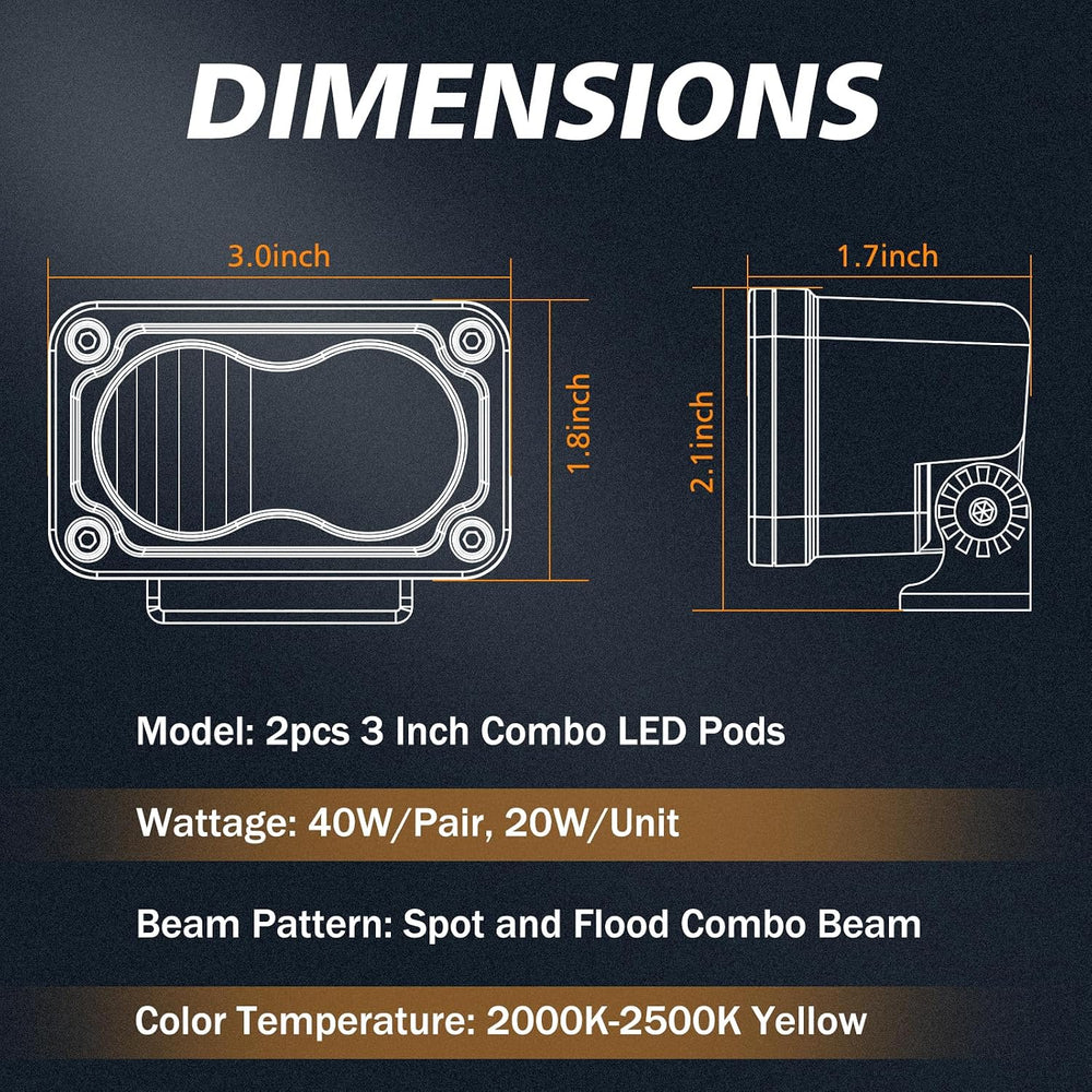 Yellow LED Pods Lights, Rfroad Lighting 3 Inch 40W Ditch Lights Off Road Ligh...