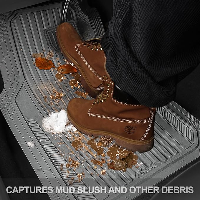 CAR PASS Heavy Duty Sporty Rubber Car Mats, Deep Dish All Weather Car Floor (...