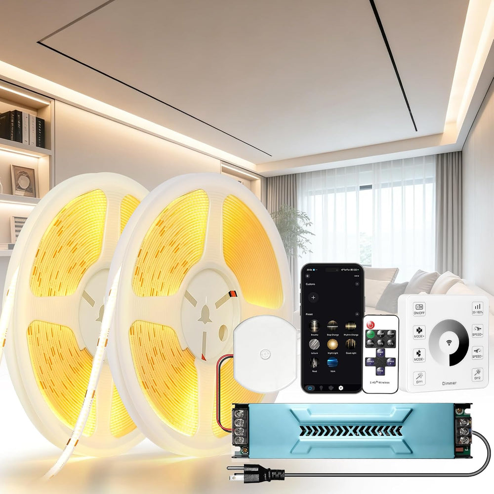 24V COB LED Strip Light 65.6FT Kit, 3000K Warm White Dimmable Cuttable 3360 L...