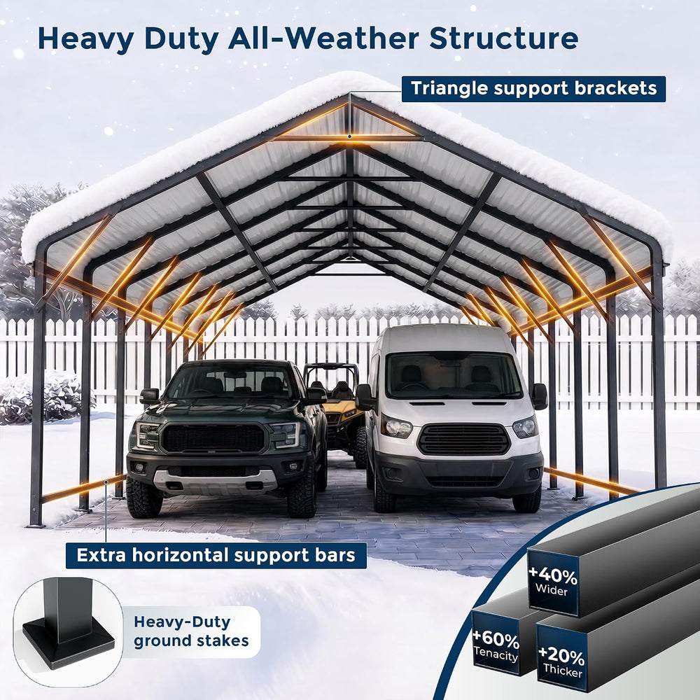HOMSHADE 20x30FT Heavy Duty Metal Carport with 132ยฐSteep Anti-Pooling Roof