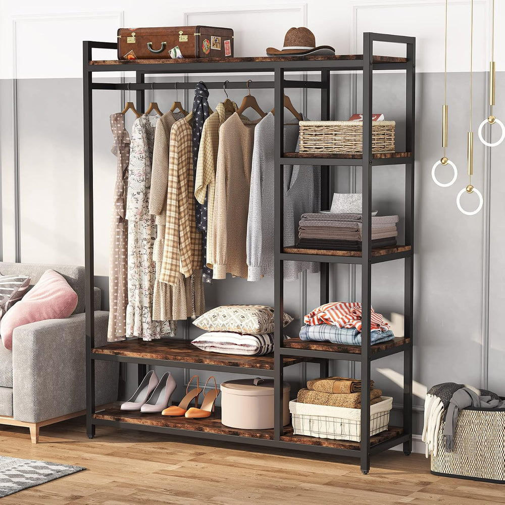 LITTLE TREE Heavy Duty Garment Rack, Portable Closet Wardrobe, 5-Tier Metal S...