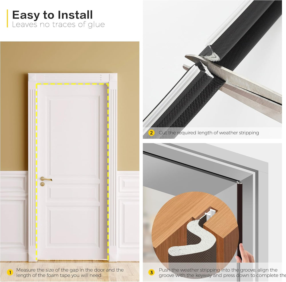 Ravinte Weather Stripping Door Seal, Q-Shaped Kerf Foam Strip, 50 FT, Black