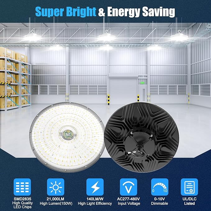 480V LED High Bay Light UL DLC Listed 150W 100W 80W Adjustable 5000K UFO Light
