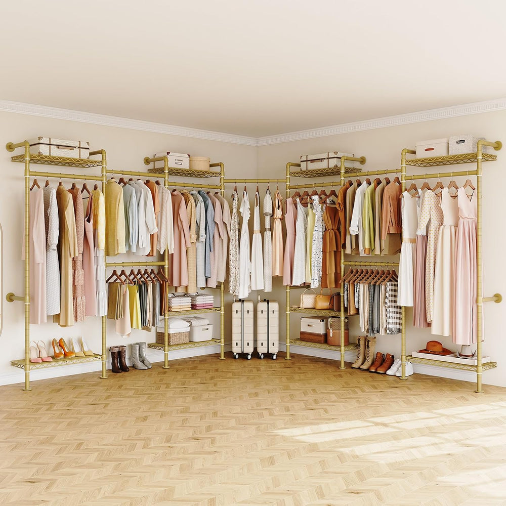 ONBRILL L7 Wall Mounted Industrial Pipe Clothing Rack, Corner Closet System