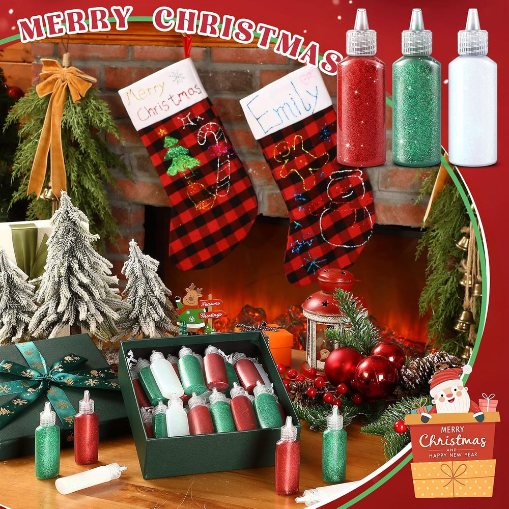 Ireer 72 Pcs Glitter Glue 22g Washable Art Craft Glue, Red Green White