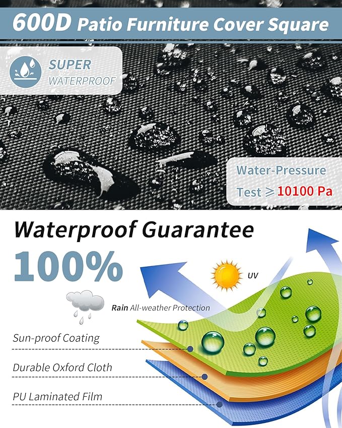 Outdoor Waterproof Furniture Cover, 88W x 62L x 28H inches Heavy Duty 600D