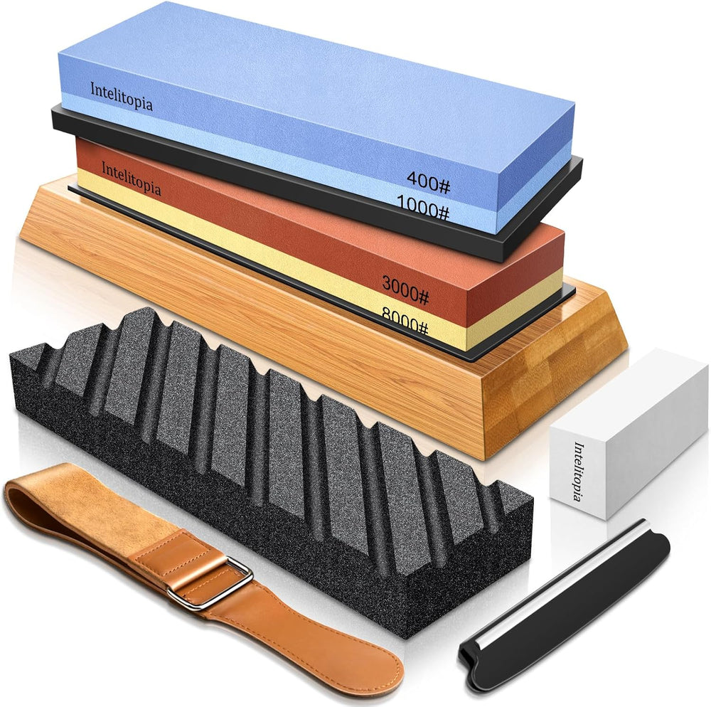 Complete Knife Sharpening Stone Set – Dual Grit Whetstone 400/1000 3000/8000 ...