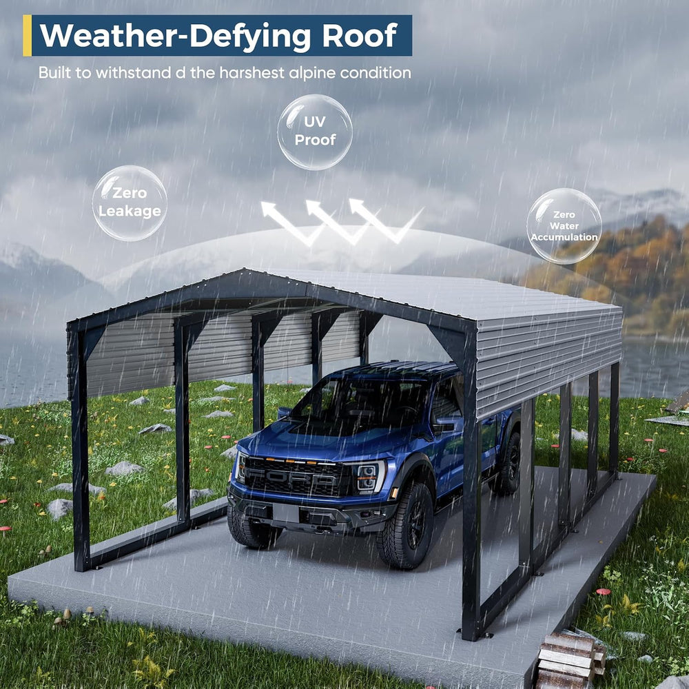 Military-Grade Metal Carport 12x20 FT, Heavy- Duty Galvanized Steel Roof