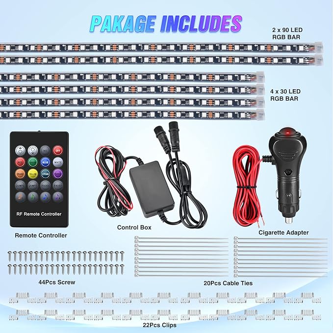 Nilight 6Pcs Car Underglow Neon Accent Strip Lights 300 LEDs RGB Multi Color