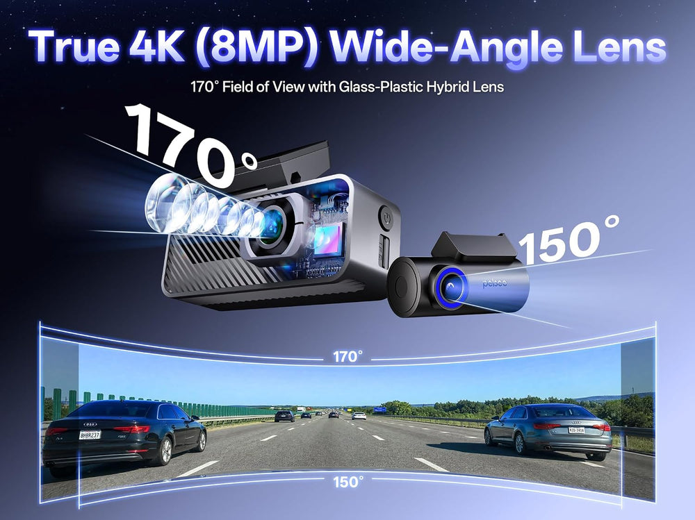 Pelsee S1 Pro Native 4K + 4K Dash Cam Front and Rear, 128GB Card Included