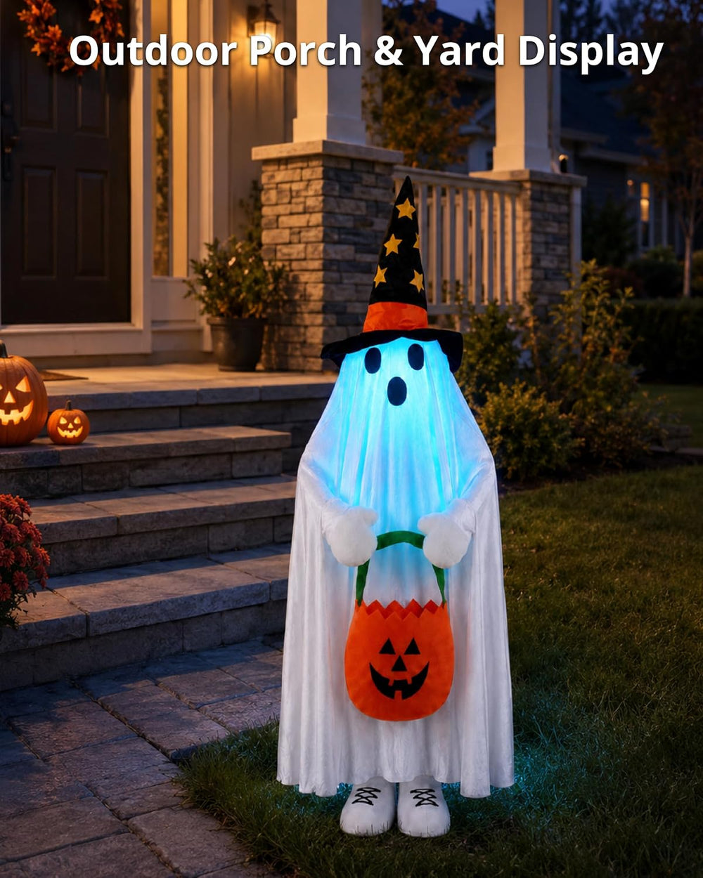 Outdoor Halloween Decorations Light Up Ghost, 37" Porch Decor RGB Lights
