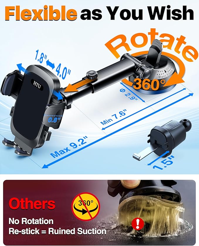 HTU 2025 Best Car Phone Holder 【Ultimate 5-in-1 & Upgraded 100+LBS Strongest