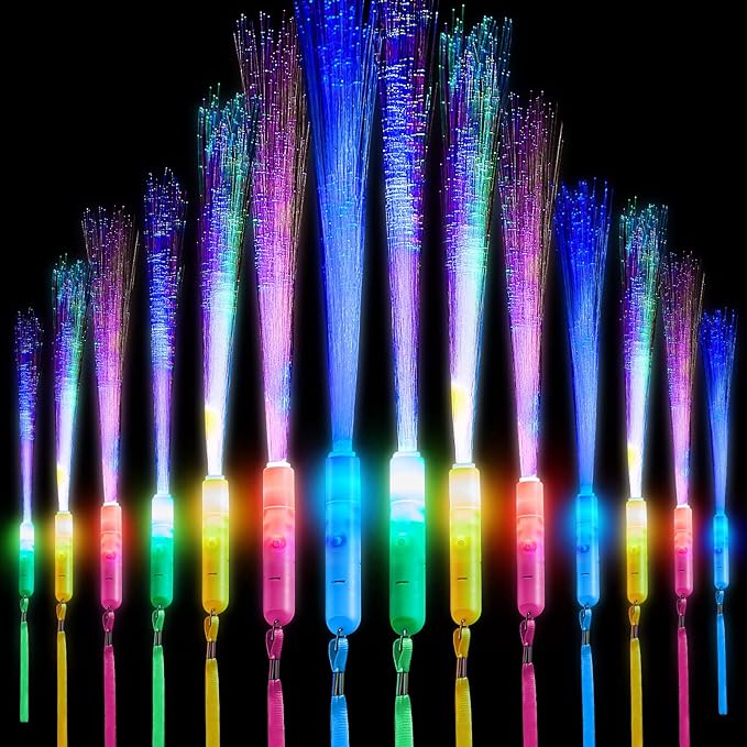 Lewtemi 60 Pack Fiber Optic Wand Glow Wand LED Light Up Wand Bulk with 3 Flas...