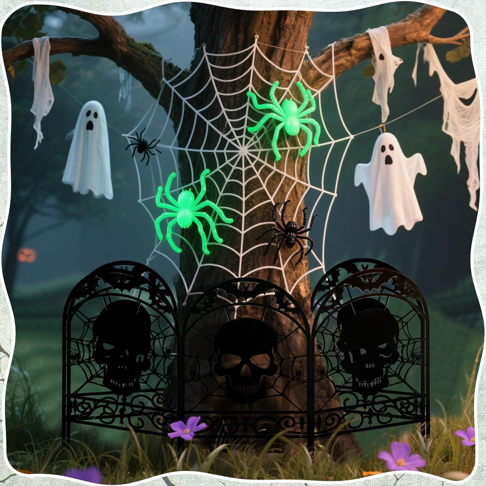 Yaocom 12 Pack Halloween Skull Fence, 16.5" H x 11.8" W Metal Outdo...