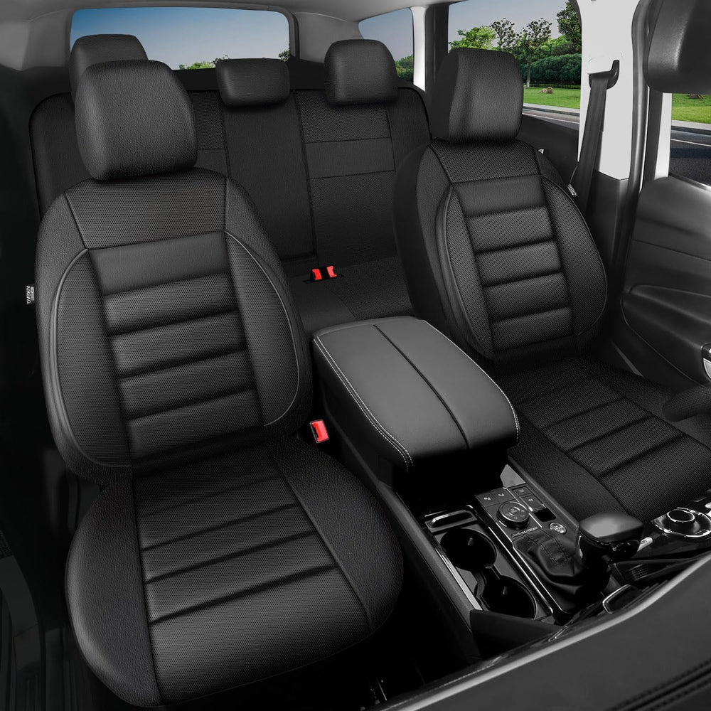 CAR PASS Leather Seat Covers Full Set Universal Water Resistant 3D Foam Back ...