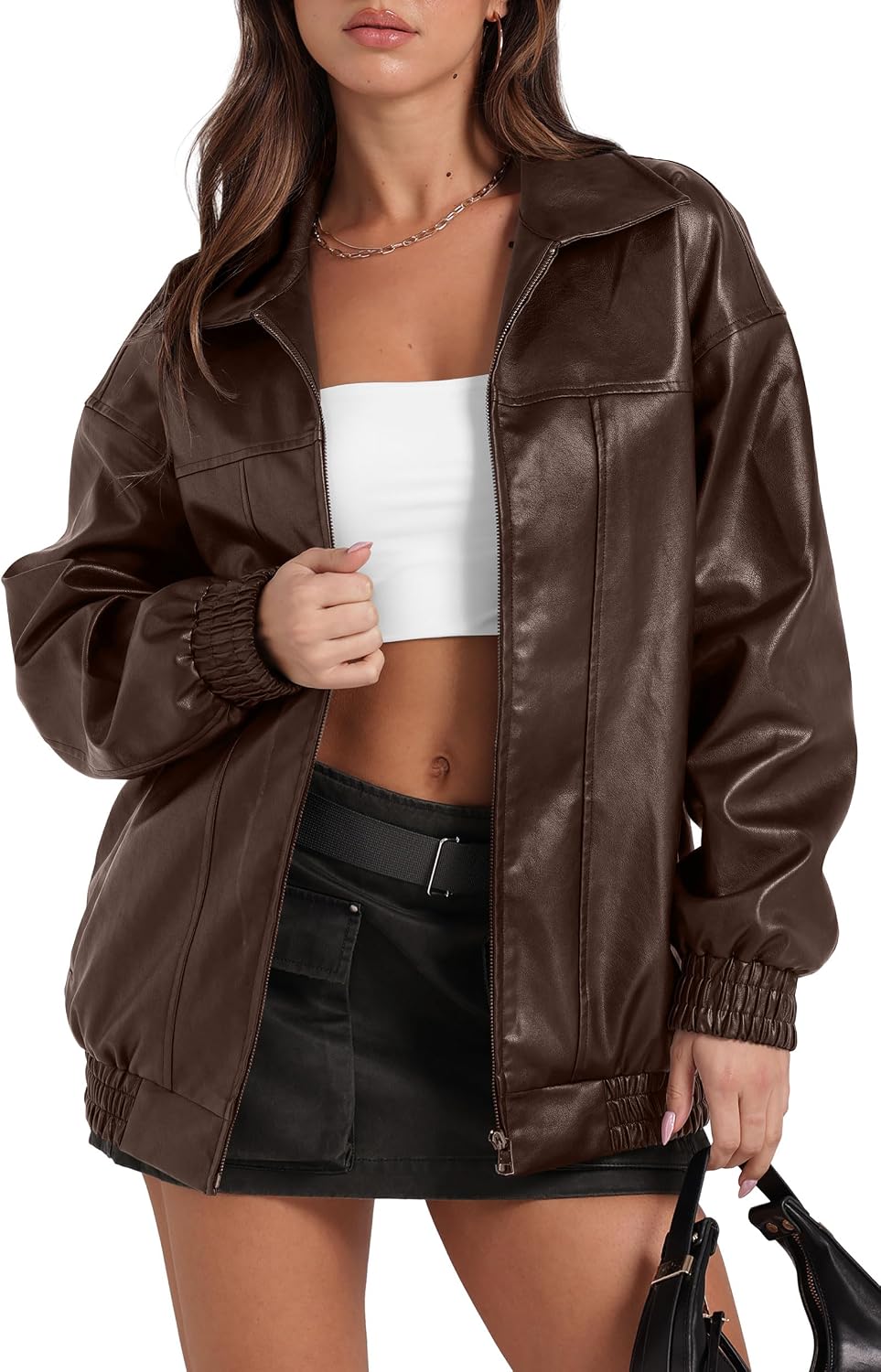 Sampeel Leather Jacket Women Faux Oversized Motorcycle Bomber Coats 2026 Fall...