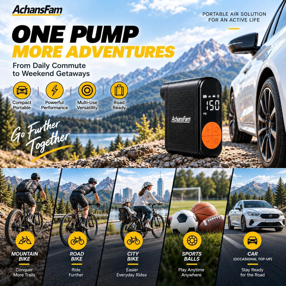 Mini Tire Inflator, 150 PSI Portable Air Pump for Bikes & Cars