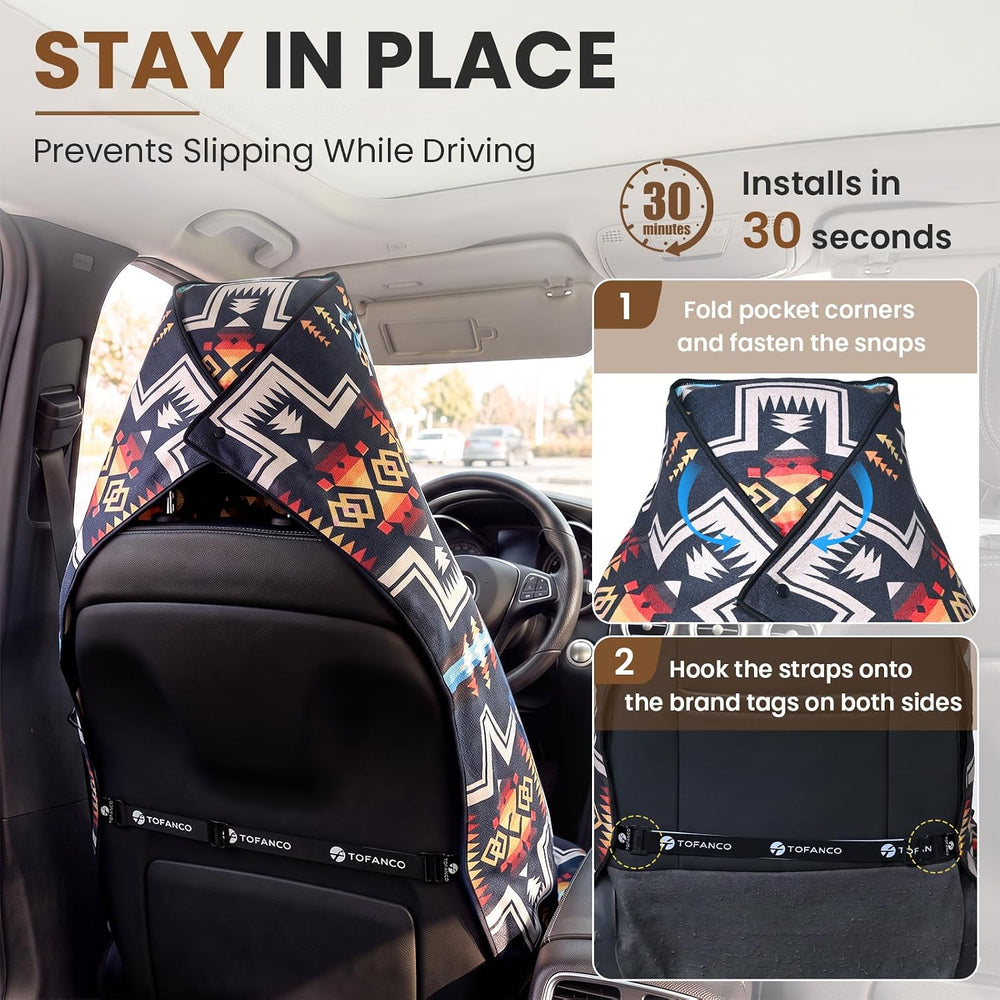 Car Seat Cover Towel for Front Seats Non-Slip with Headrest Pocket & Strap