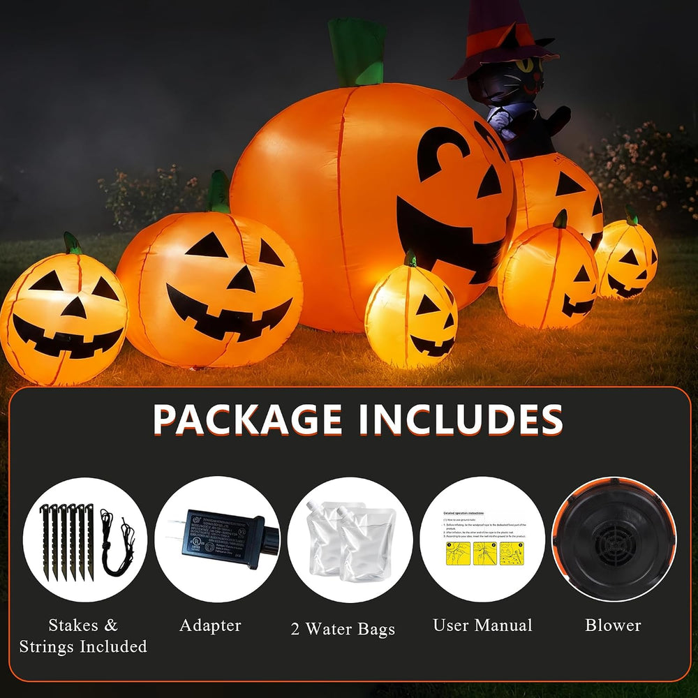 8FT Halloween Inflatable Pumpkin Decor,Witch Hat Black Cat Yard Halloween Par...